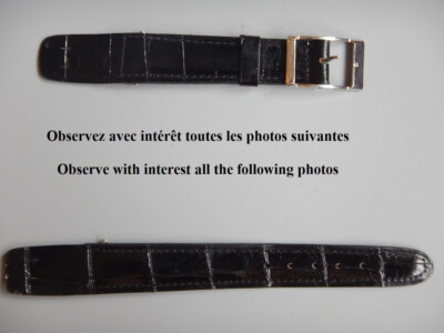 Bracelet Luxe En Cuir De Crocodile Véritable Noir - 16 Mm - Pour Anses Fixes Soudées - Élégant Et Unisexe