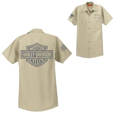 RED KAP Mechanic Shirt Harley Davidson Biker Motorcycle Embroidered Automotive