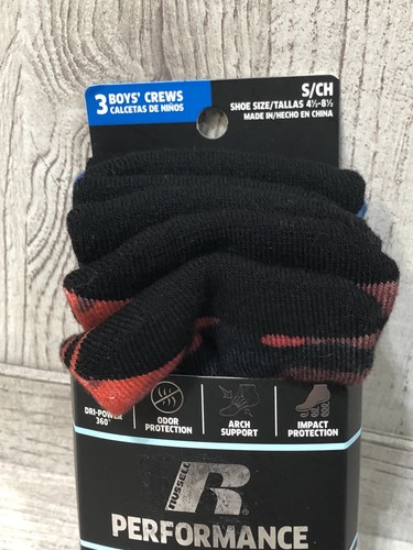 Russell Boys 360 Crew Socks, Performance 3 Pack Red, Blue, Bk Assorted - Picture 2 of 5