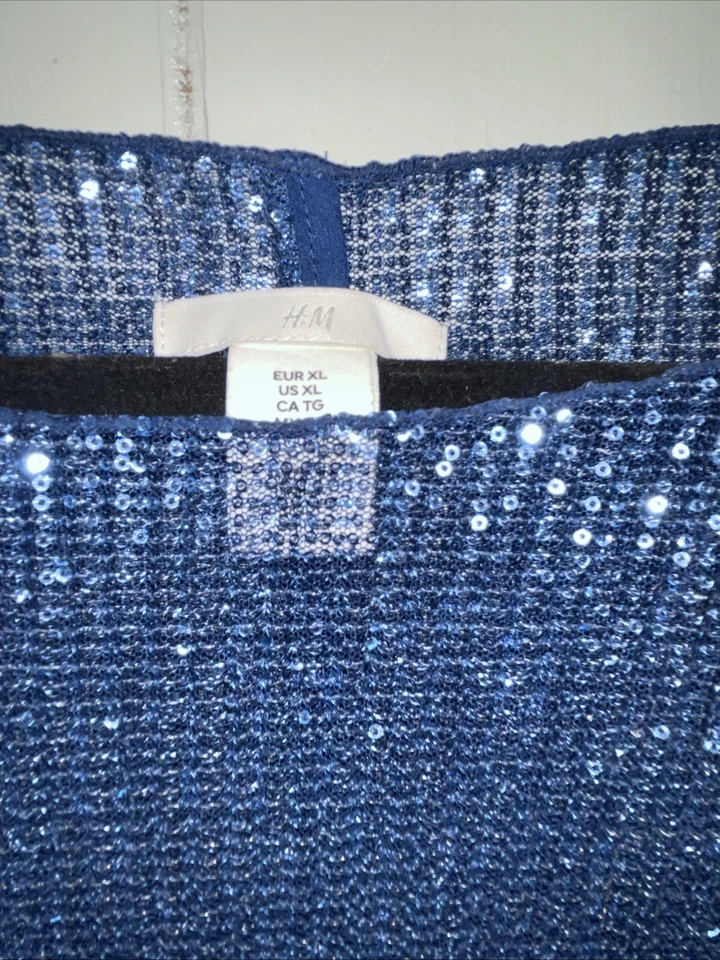 H&M Dress Size XL Womens Sequin Long Sleeve Stretch Cocktail Blue EUC Wedding - Image 4 of 4