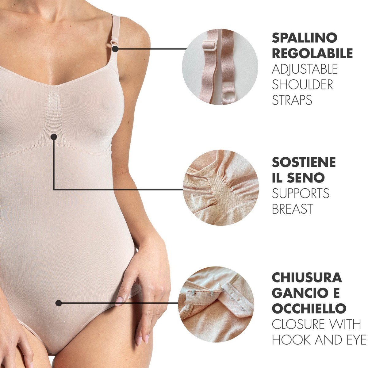 Body Modellante Donna - Guaina Snellente Pancia Piatta Con Spalline Regolabili - Foto 8