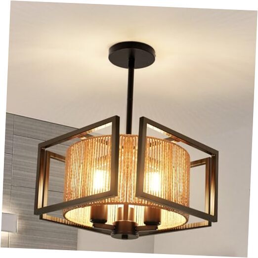Modern Ceiling Light Fixture, 3 Light Semi Flush Mount Ceiling 12.59 inch Brown