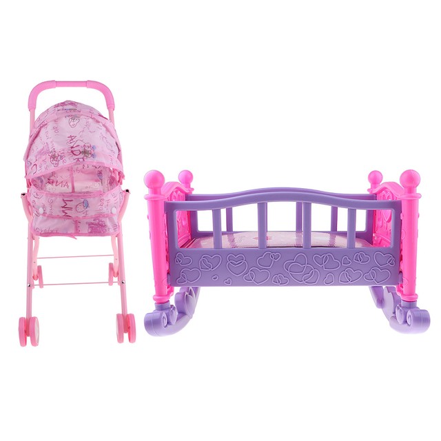 Precious Baby Doll Rocking Bed and Stroller with Hood Kids ...