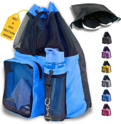 JIMJOOS Drawstring Mesh Swimming Bag 25L Waterproof Swim Bag