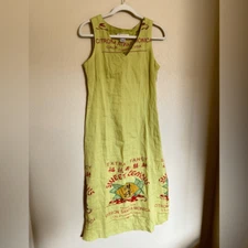 Vintage 90s Citron Santa Monica Midi Dress Logo Lemon Crate Sleeveless Sz Small