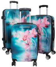 Reise Koffer Reisekoffer Set Hartschalenkoffer Trolley Motiv Blume Orchidee