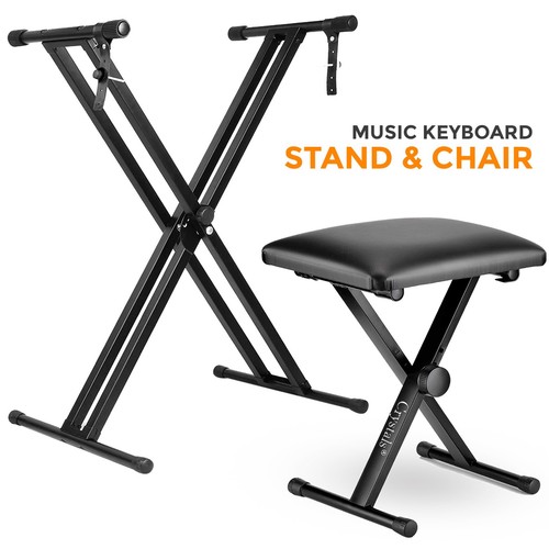 Double Braced Height Adjustable X Frame Music Piano Keyboard Stand & Bench Chair - Picture 31 of 33