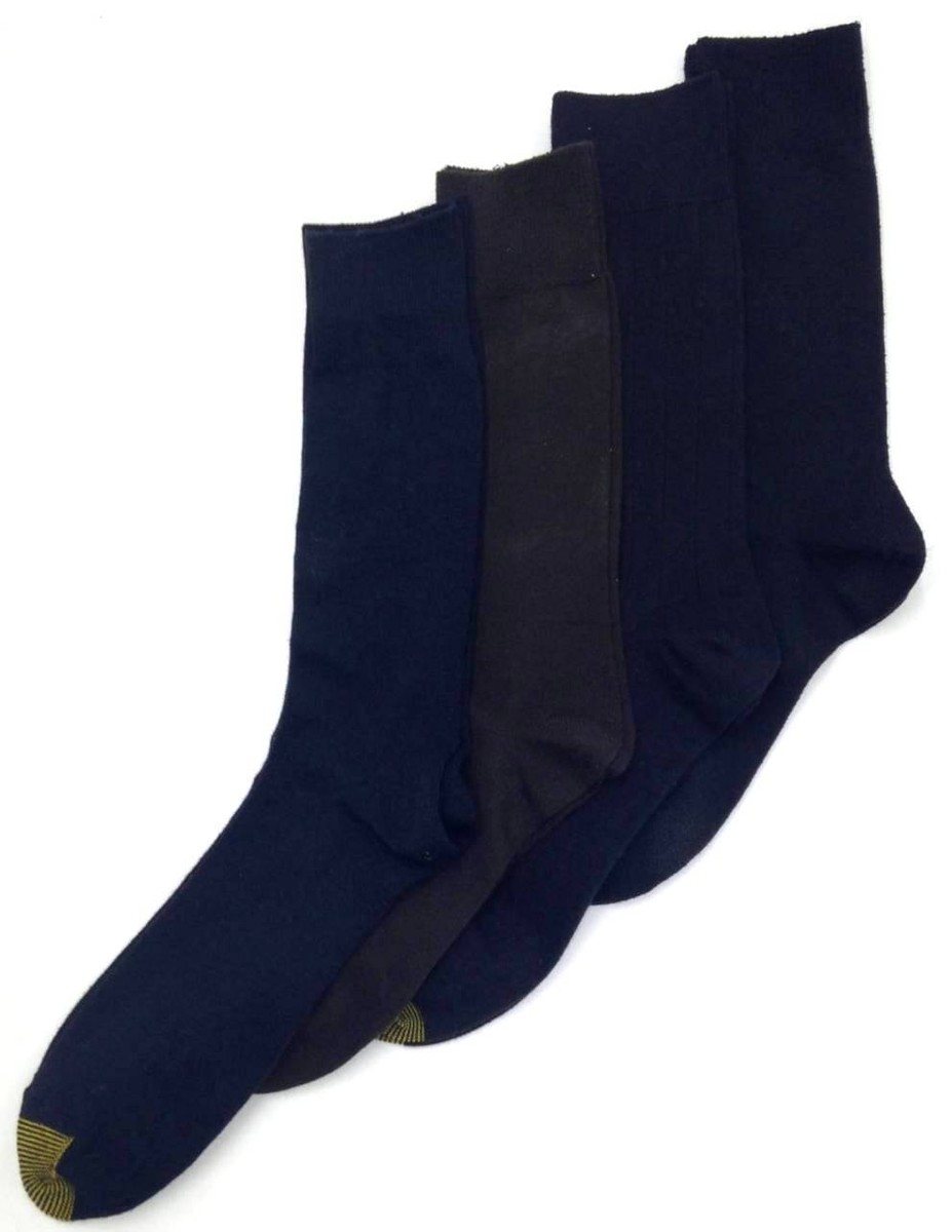 $44 Gold Toe Men'S 4-Pair Pack Black Brown Casual Crew Dress Socks Shoe  6-12 | eBay
