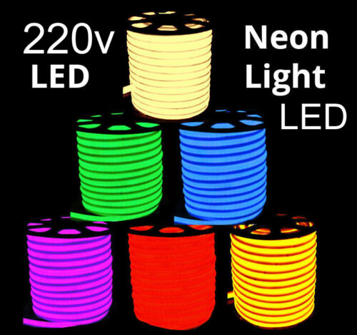 220V Neon LED Strip Flex Rope Light Waterproof Flexible Outdoor RGB WHITE, WARM - Afbeelding 1 van 5