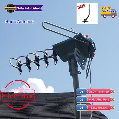 Strongest HDTV Outdoor Antenna Amplified 360 Rotation Digital HD 4K w Pole