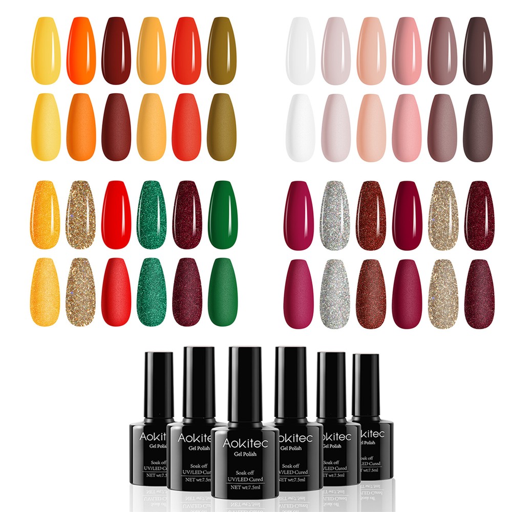 6 Bottles Nail Gel Polish Set Glitter UV LED Soak Off Gel Varnish 7.5ml Nail Art