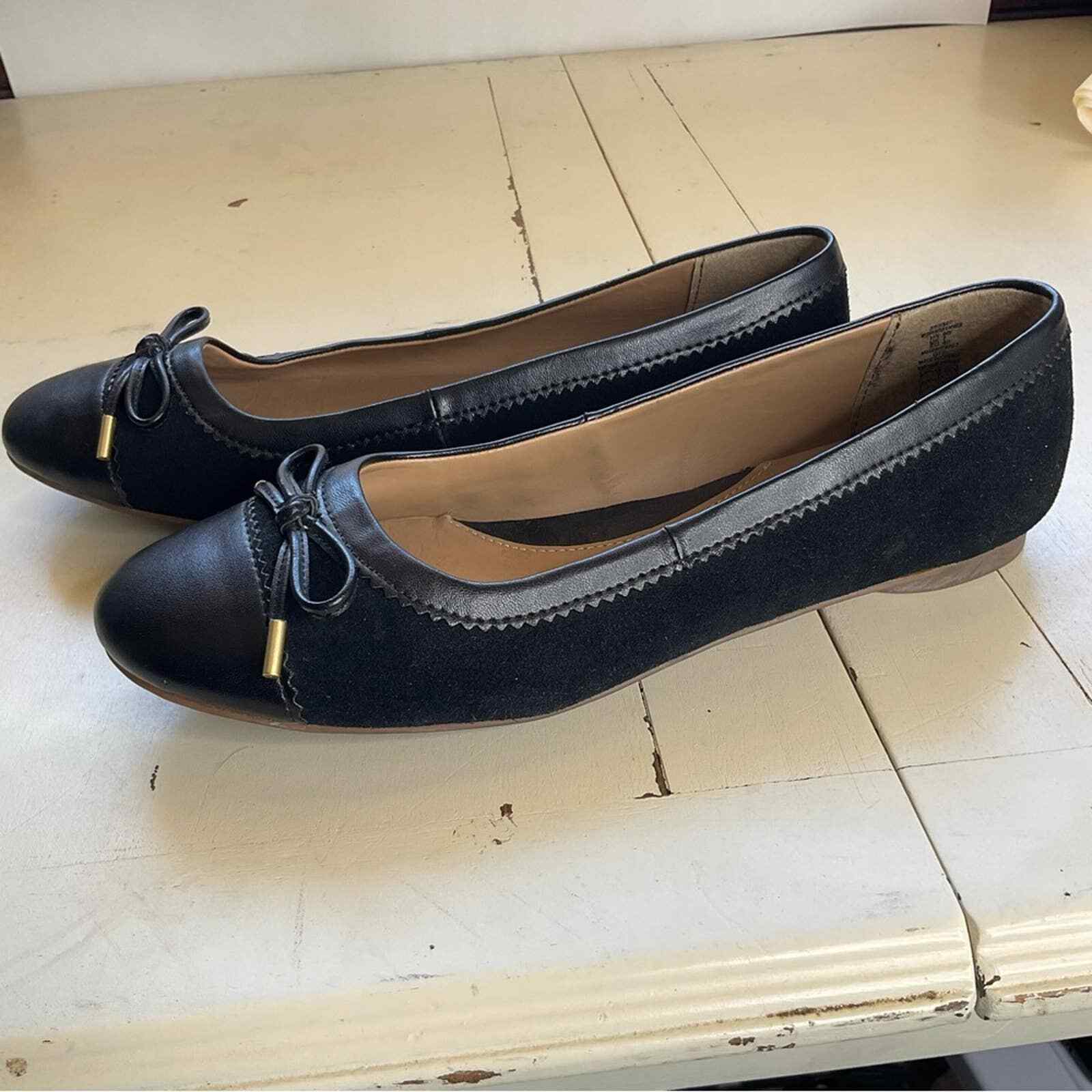 Lands End Ballet Flats Black Suede and Leather Size … Gem