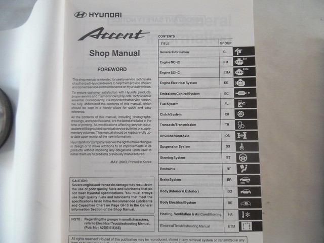 2004 HYUNDAI ACCENT SERVICE MANUAL INCLUDES WIRING DIAGRAM | eBay