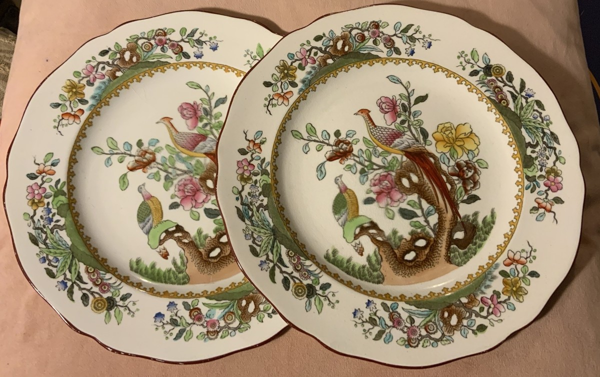 2 Antique Copeland Spode Asiatic Pheasant Luncheon Plate 8.75