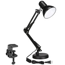 Metal Swing Arm Desk Lamp, Multi-Joint, Adjustable Arm, Black Finish