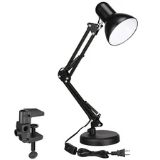 Metal Swing Arm Desk Lamp, Multi-Joint, Adjustable Arm, Black Finish