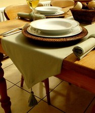 14x118" (35x300cm) SAGE GREEN COTTON RUNNER WITH TASSEL - 10/12 SEATER