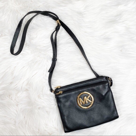 Michael Kors Black Crossbody Leather Purse Fulton Organizer eBay