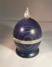 TURNED WOOD ROUND TRINKET BOX  LID, NAVY  GUNMETAL GRAY, NICE HANDMADE GIFT