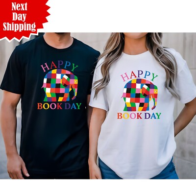 Happy World Book Day 2025 T-Shirt Paar passend bedruckt Elmer Buchliebhaber T Top