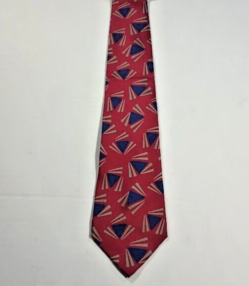 Vintage Giuo Pompeii Red Blue Tan Silk Tie RN43170 USA 59.5