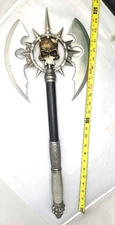 25” Fantasy Warrior Double Headed Battle Axe Skull Heavy Duty Steel Leather DMB