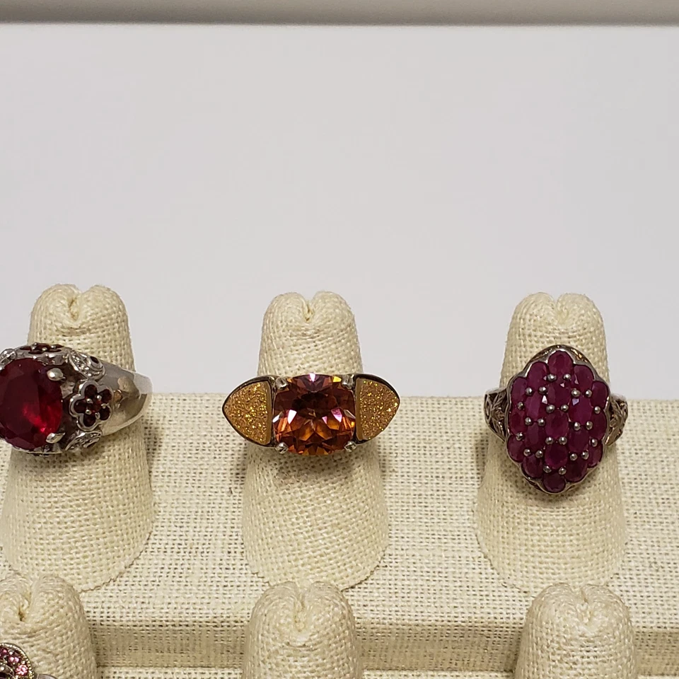 Lote de 18 bandas de anillos de plata esterlina con múltiples piedras preciosas y llamativos tamaños 6 7 8 Foto 3 de 4