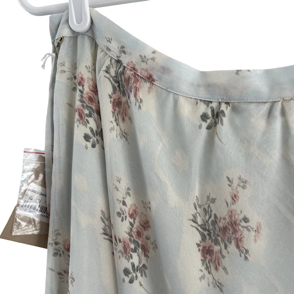 Band of Outsiders Clover Printed Skirt Womens L Blue Floral High Low Silk NWT - Image 4 of 4