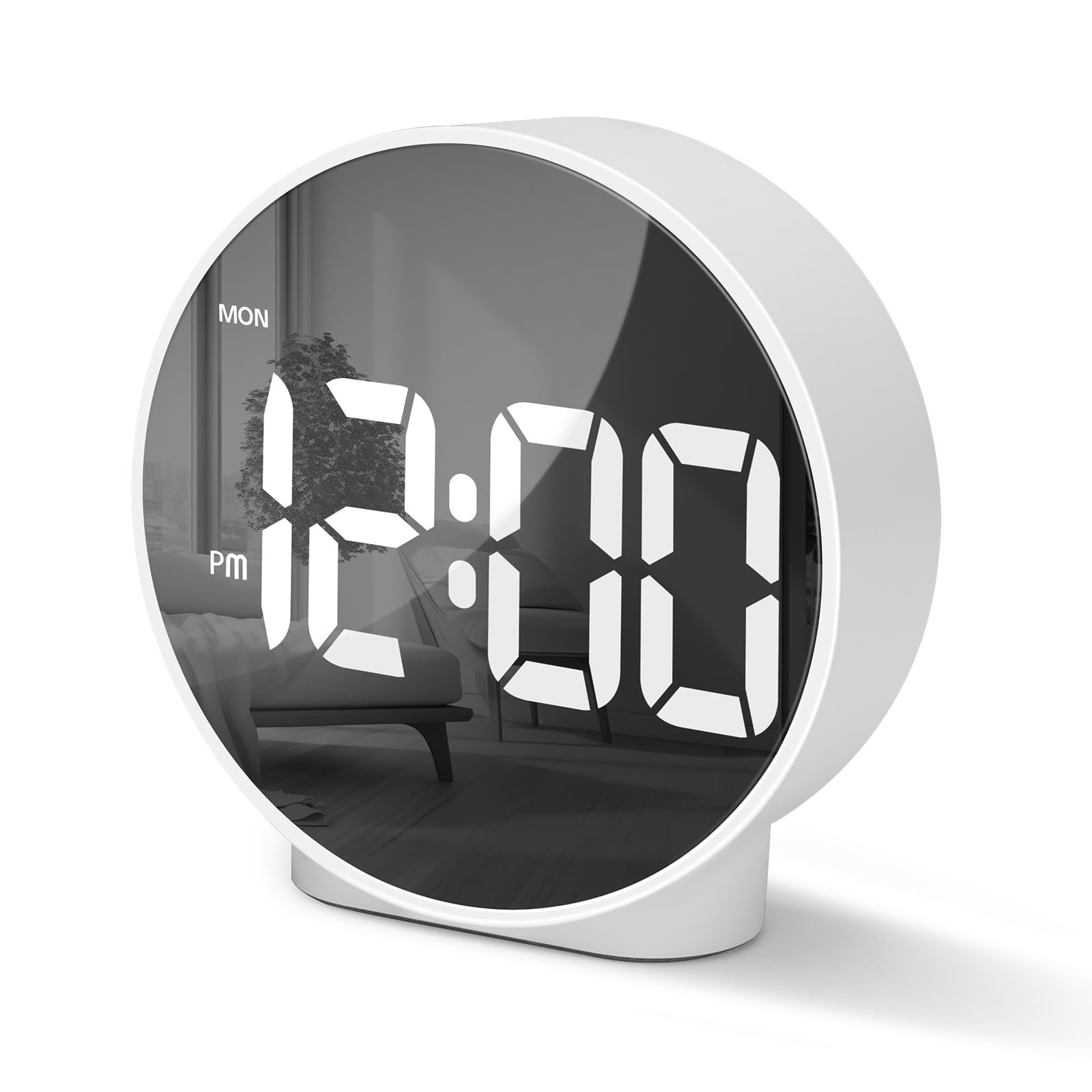 Lafocuse LED White Digital Alarm Clock Battery Operated, Modern Round Digital...