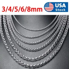 3/4/5/6/8mm Braided Wheat Chain Silver 304L Stainless Steel Men Women Necklace