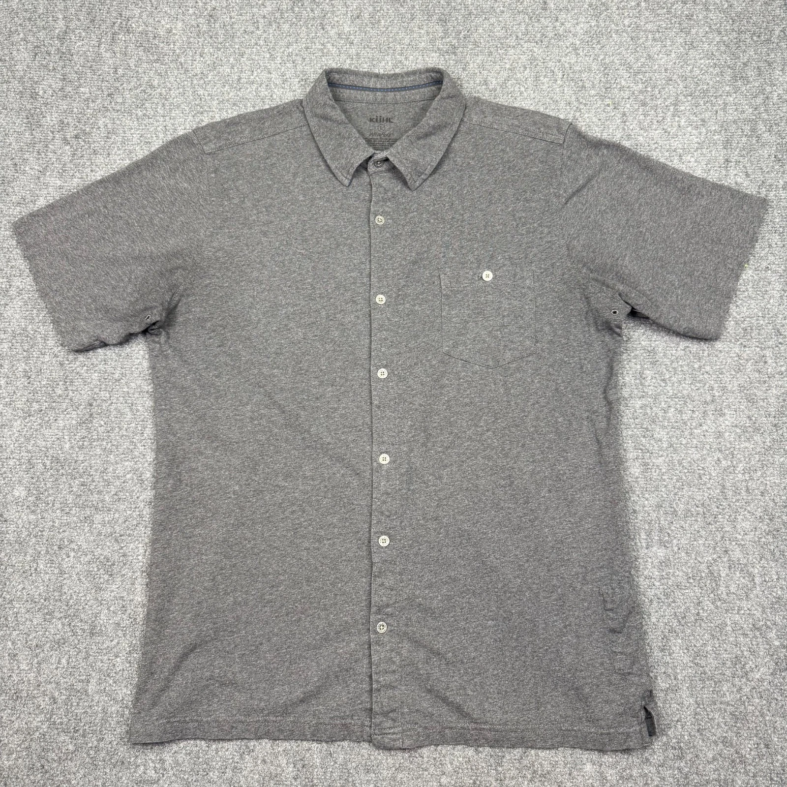 Kuhl Wildfire Button Up Shirt Mens Sz L Grey Organic Cotton Hiking Chest Pocket
