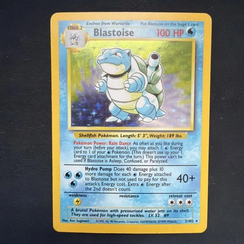 Pokémon Blastoise Base Set Holo Rare 2/102 100 LP Wizards of the Coast Vintage
