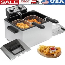 1800W Electric Deep Fryer 3 Baskets Adjustable Temp Easy Clean Stainless Steel