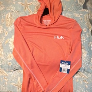 Huk Coral XS Hooded Fishing Shirt Long Sleeve Breathable Performance Polyester