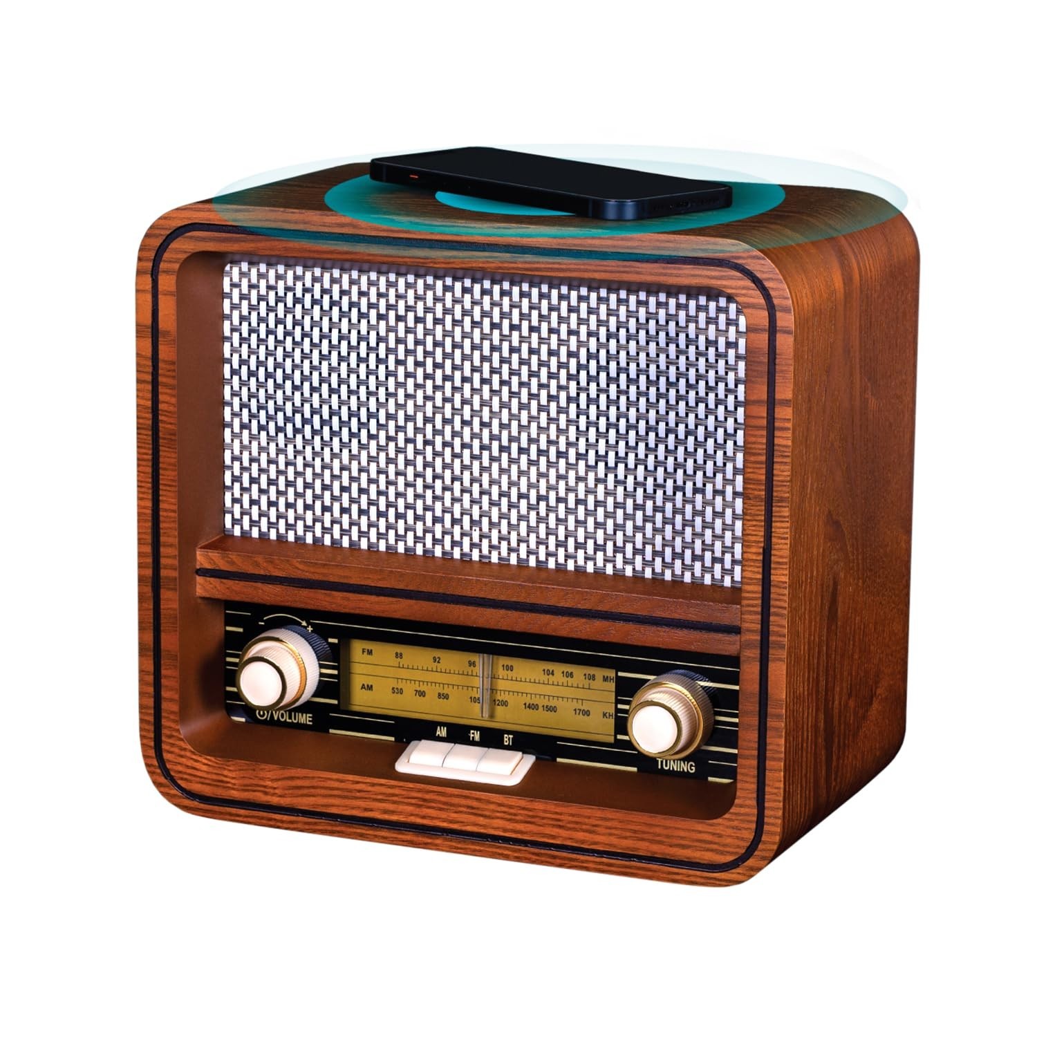 Vintage Wood Retro Radio - AM/FM Bluetooth, Wireless Charger & AUX ...