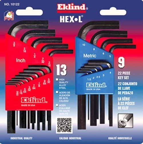Eklind Stubby Hex Wrench Key Set 22pc .050-3/8in. 1.5-10mm Metric SAE USA 10122 - Image 2 of 4