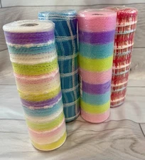 4 Mesh Ribbon Rolls Mesh 10"x10yds Plaid Craft Wreath Making Ribbon
