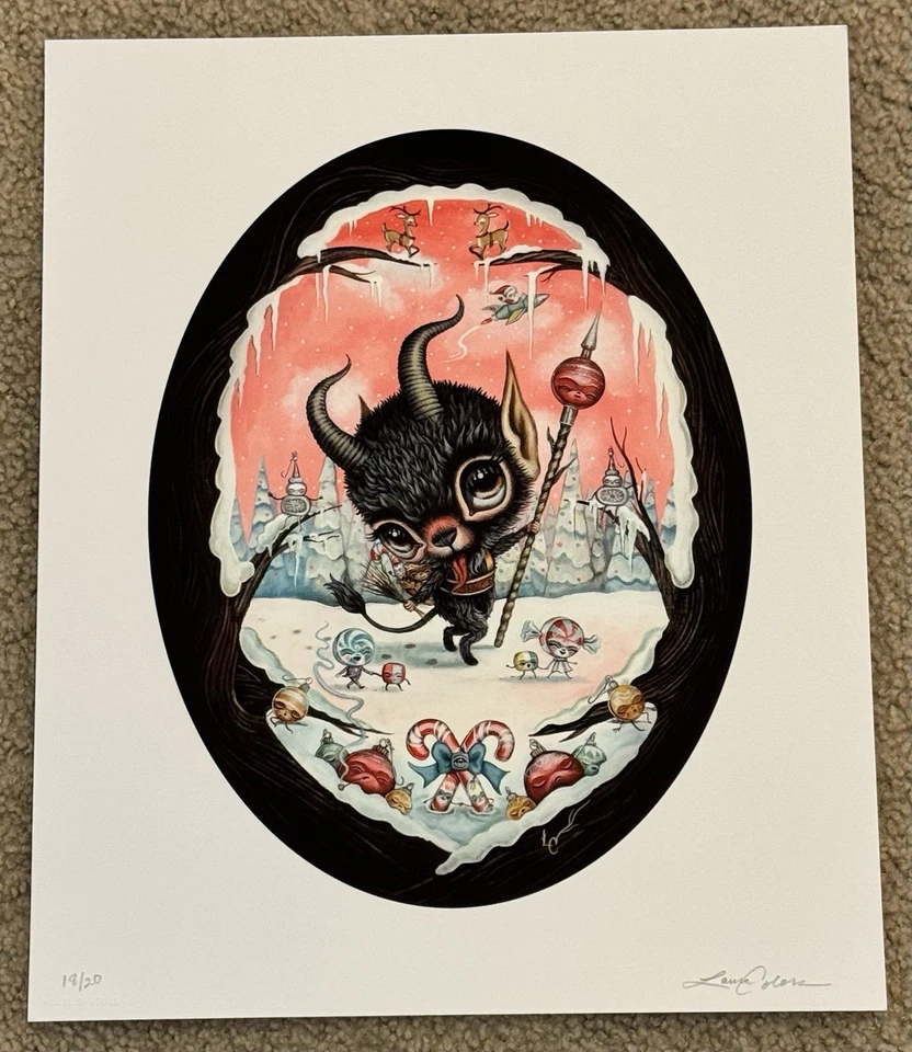 Laura Colors Candy Krampus Christmas Demon Elf Art Poster Limited Ed S/# 20 - Image 3 of 4