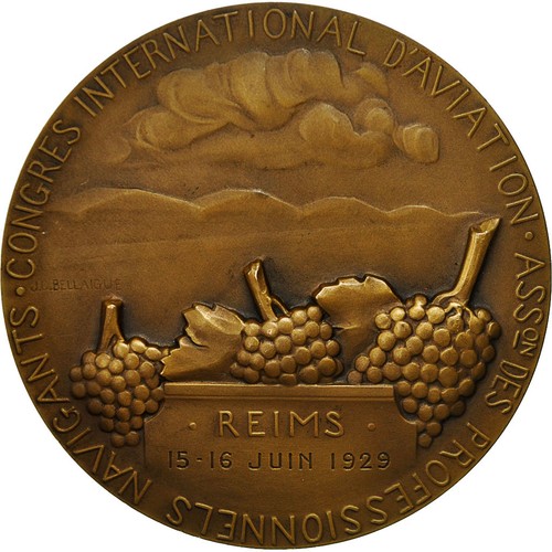 [#551931] Frankrijk, Medaille, Congrès International d'Aviation, Reims, 1929, Be - Afbeelding 2 van 2