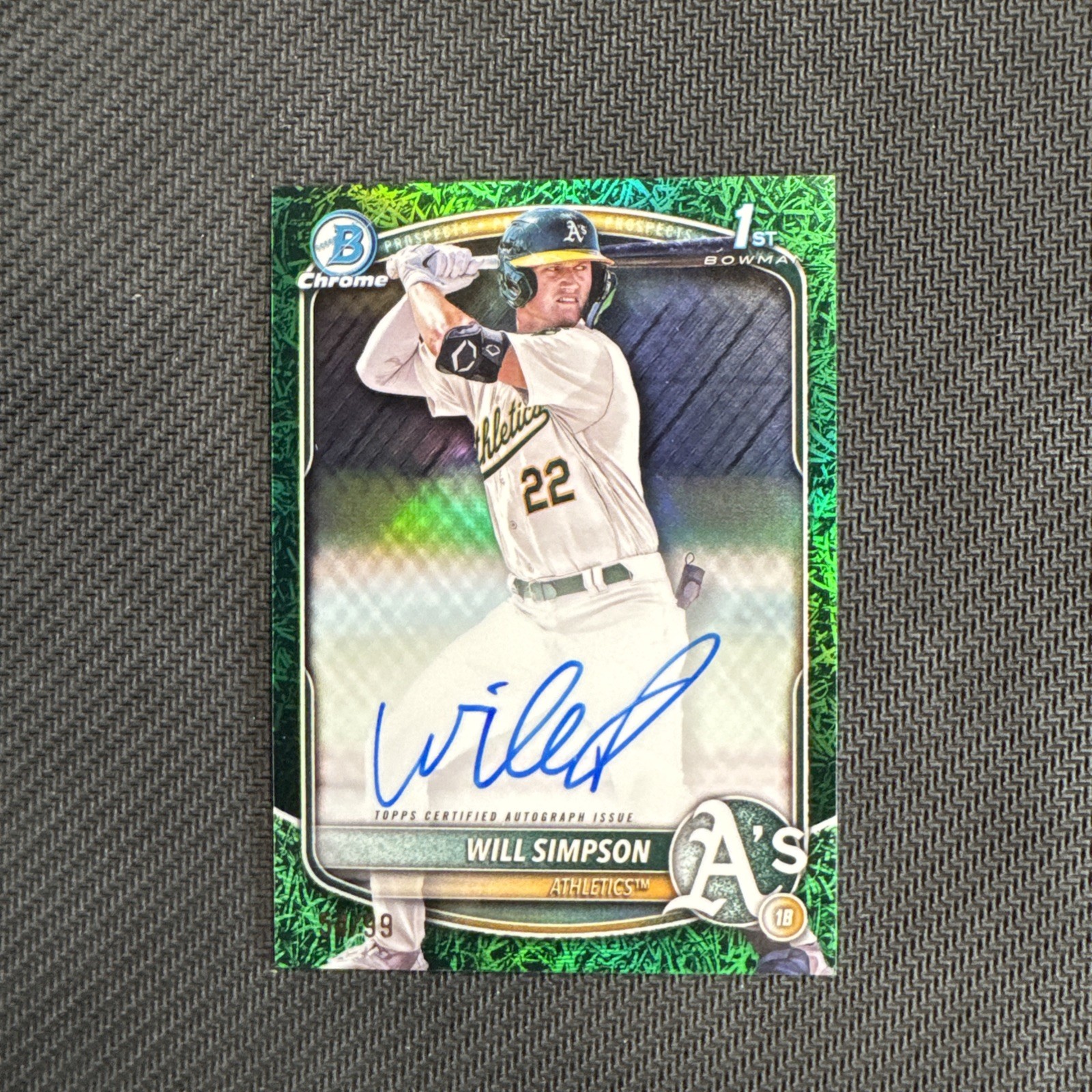2025 Bowman #CPA-WSI Will Simpson 1st Chrome Auto Green Grass Refractor /99