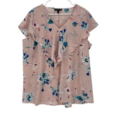 Lane Bryant Women’s Top S18 Pink/blue floral V-neck sleeveless polyester
