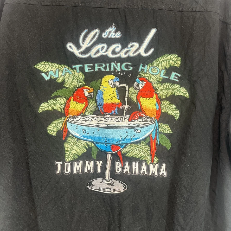 Camisa de campamento Tommy Bahama The Local Watering Hole para hombre XL negra seda bordada Foto 3 de 4