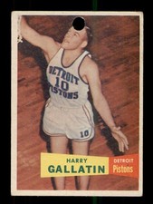 1957-58 TOPPS BASKETBALL #62 HARRY GALLATIN ROOKIE RC PISTONS (HOLE PUNCH)
