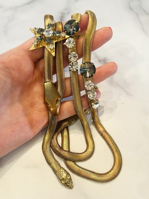 Vintage Roberto Cavalli Class Snake Chain Crystal Star Charm Necklace