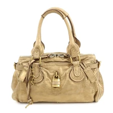 Chloe Paddington Leather Shoulder Bag Hand Bag Gold Authentic Used F/S