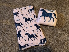 Kids Travel Pillow and Blanket Set Dark Blue Pink Unicorn