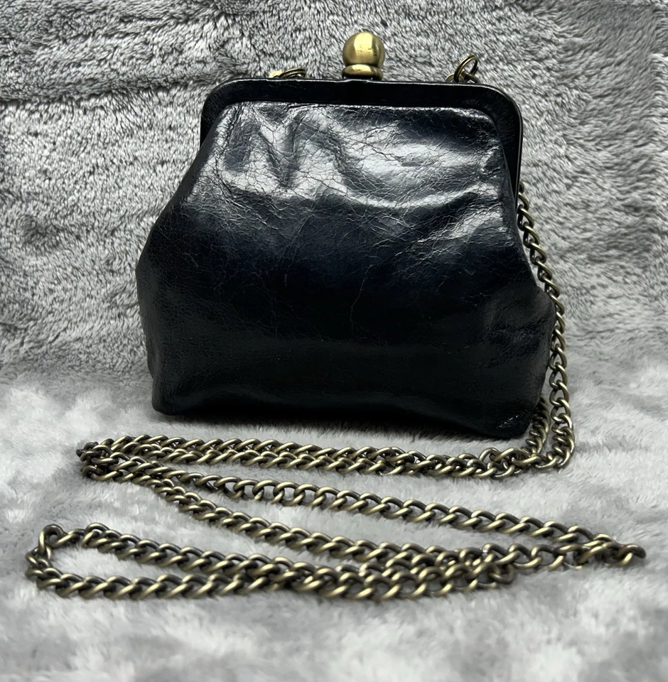 Bolso Bandolera HOBO International Negro Cuero Envejecido Kisslock De Colección Foto 2 de 4