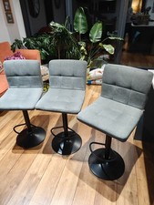 X3 Bar Stools Modern Breakfast Bar Kitchen Barstools grey padded fabric