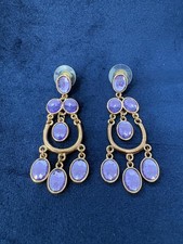 Elegant Purple Gold Chandelier Earrings - Glamorous Evening Wear Pierced