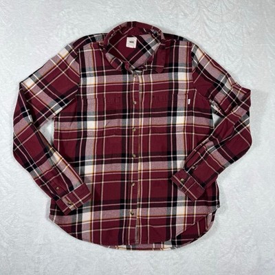 Vans Men's XL Red Plaid Flannel Long Sleeve Button Down Red Chest Pocket
